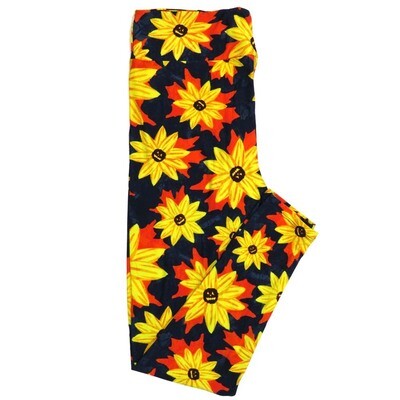 LuLaRoe TCTWO (TC2) Halloween Carved Pumpkins Smiling Clematis Flower Black Orange Yellow Buttery Soft Leggings 9103-A11 fits Adult Women 18-26