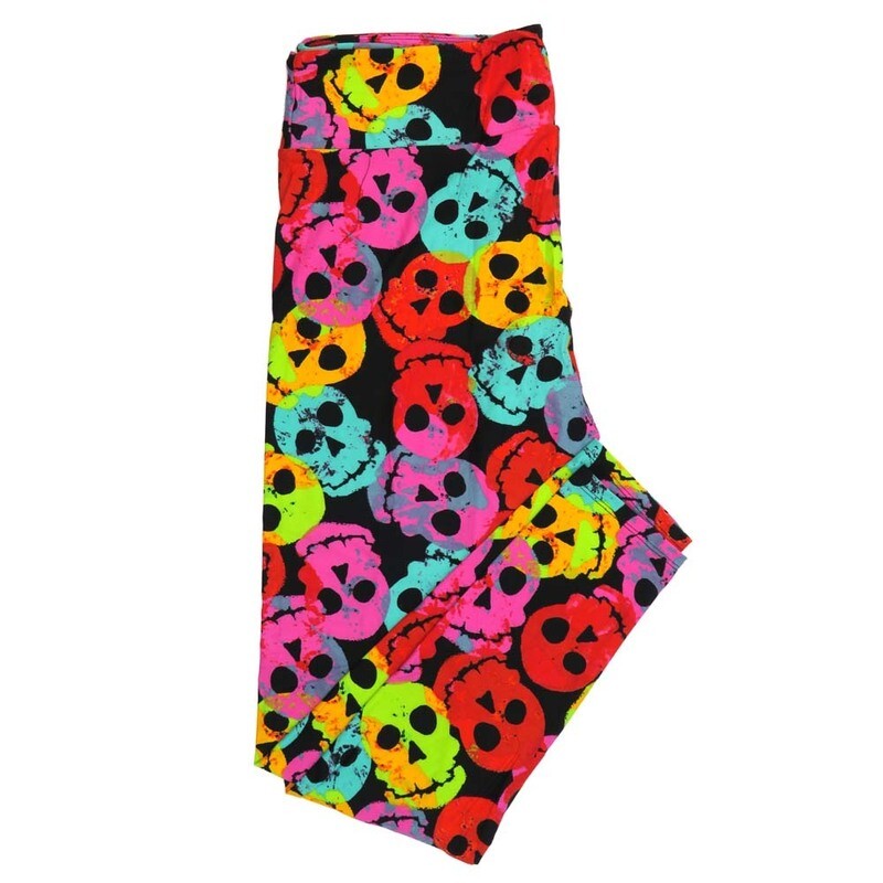 LuLaRoe TCTWO (TC2) Halloween Grining Skulls Black Red Green Teal Purple Buttery Soft Leggings 9100-C10 fits Adult Women 18-26