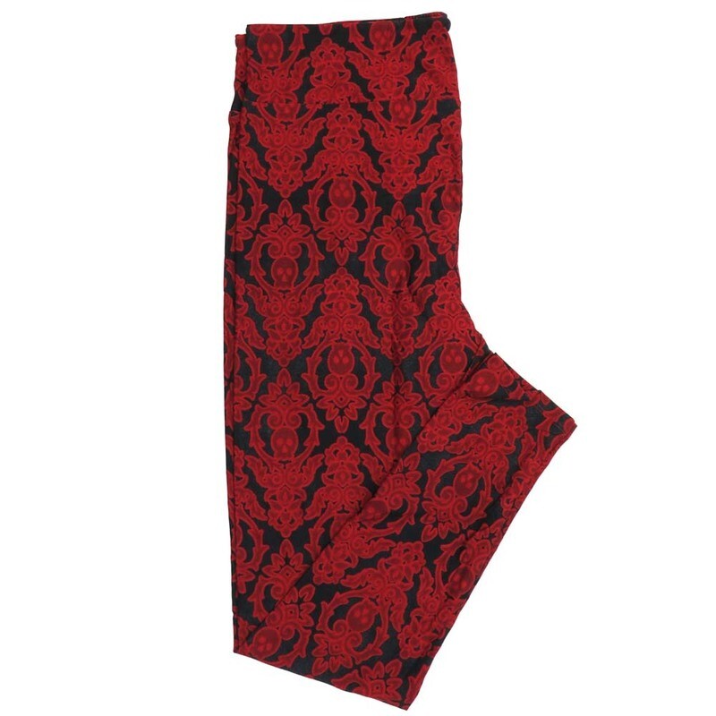 LuLaRoe TCTWO (TC2) Halloween Filigree Skulls Red Black Buttery Soft Leggings 9104-A10 fits Adult Women 18-26