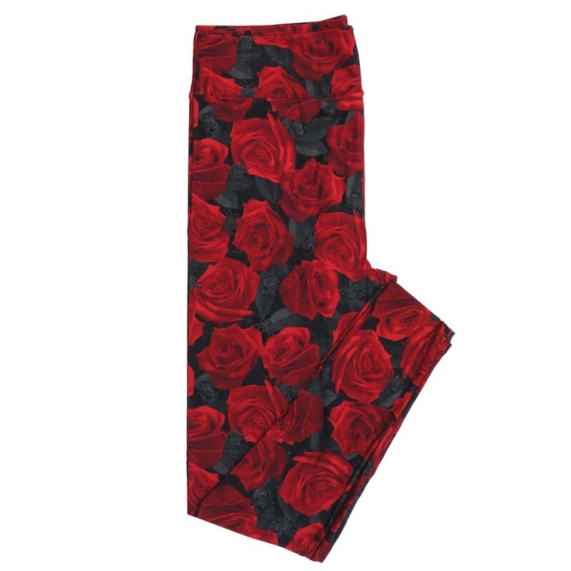 LuLaRoe TCTWO (TC2) Halloween Creeping Spiders Roses Red Black Gray Buttery Soft Leggings 9107-B11 fits Adult Women 18-26