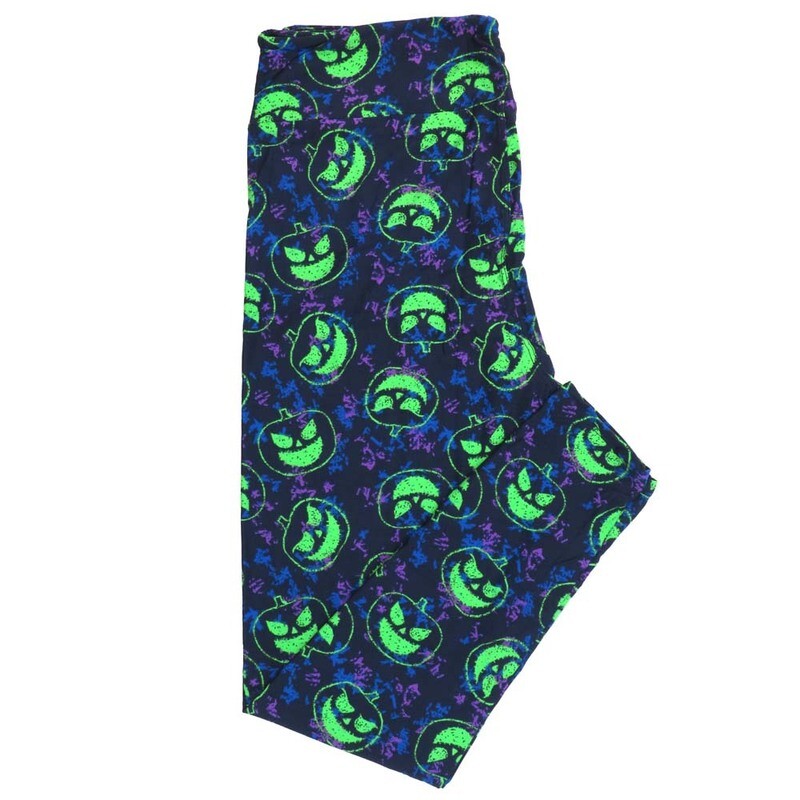 LuLaRoe TCTWO (TC2) Halloween Grinning Jack-O-Lanterns Black Orange Yellow Buttery Soft Leggings 9103-B8 fits Adult Women 18-26