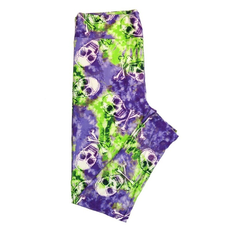 LuLaRoe TCTWO (TC2) Halloween Grinning Skulls Cross Bones Batik Dye Purple White Green Black Yellow Buttery Soft Leggings 9102-C8 fits Adult Women 18-26 LuLaRoe TCTWO (TC2) Halloween Grinning Skulls Cross Bones Batik Dye Purple White Green Black Yellow Buttery Soft Leggings 9102-C8 fits Adult Women 18-26