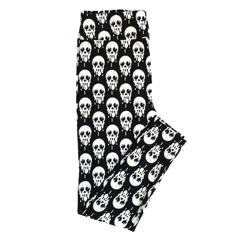 LuLaRoe TCTWO (TC2) Halloween Skulls Black White Dripping Melting Buttery Soft Leggings 9106-B10 fits Adult Women 18-26