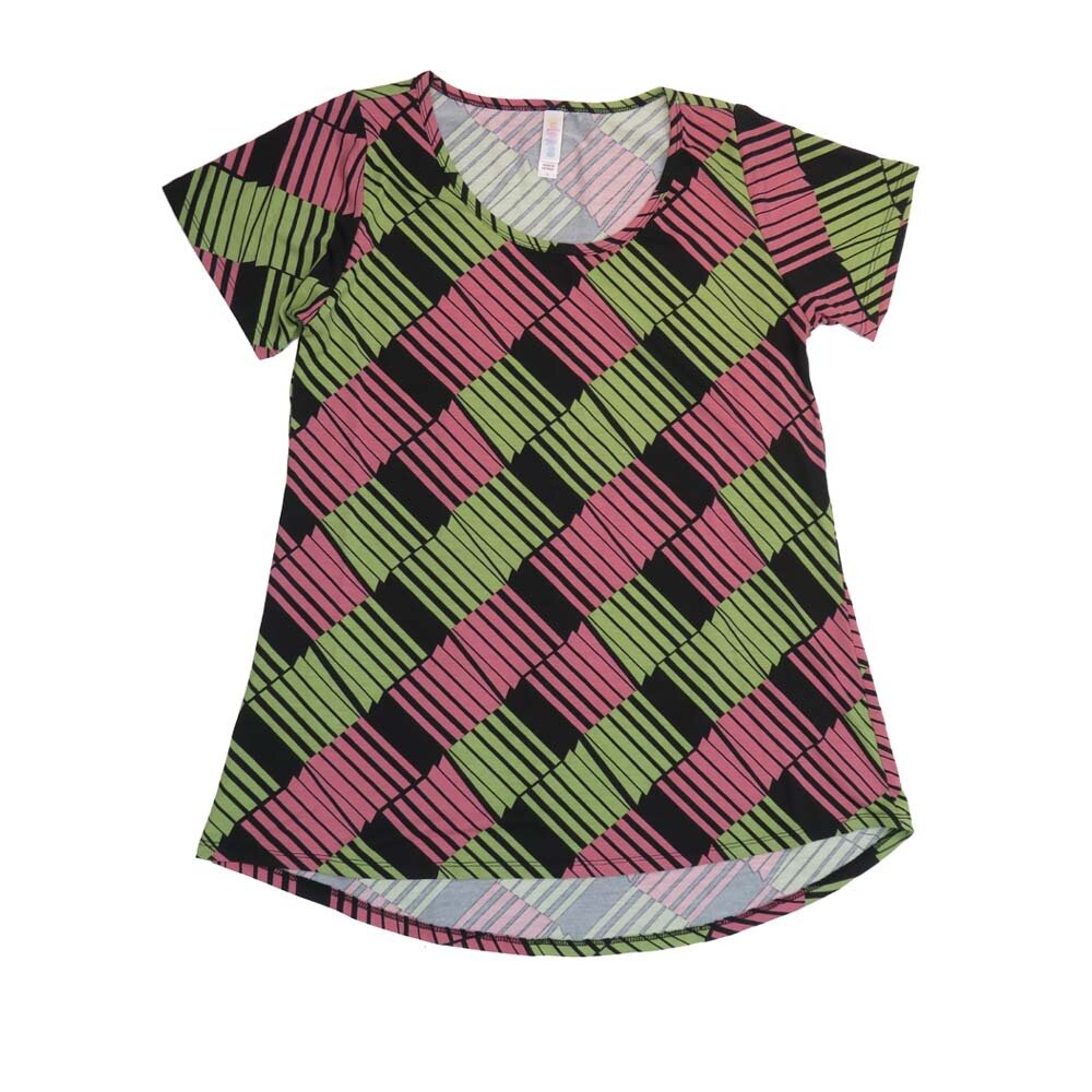 LuLaRoe CLASSIC Tee c Small (S) Stripe Black Green Gray SMALL-241-M Womens Short Sleeve Tee fits Adult sizes 6-8