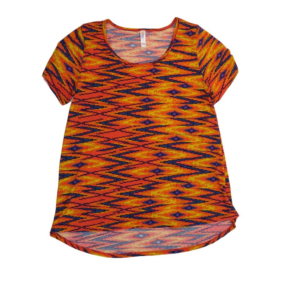 LuLaRoe CLASSIC Tee e Large (L) 70s Psychedelic Stripe Orange Red Blue LARGE-217-V Womens Short Sleeve Tee fits Adult sizes 14-16