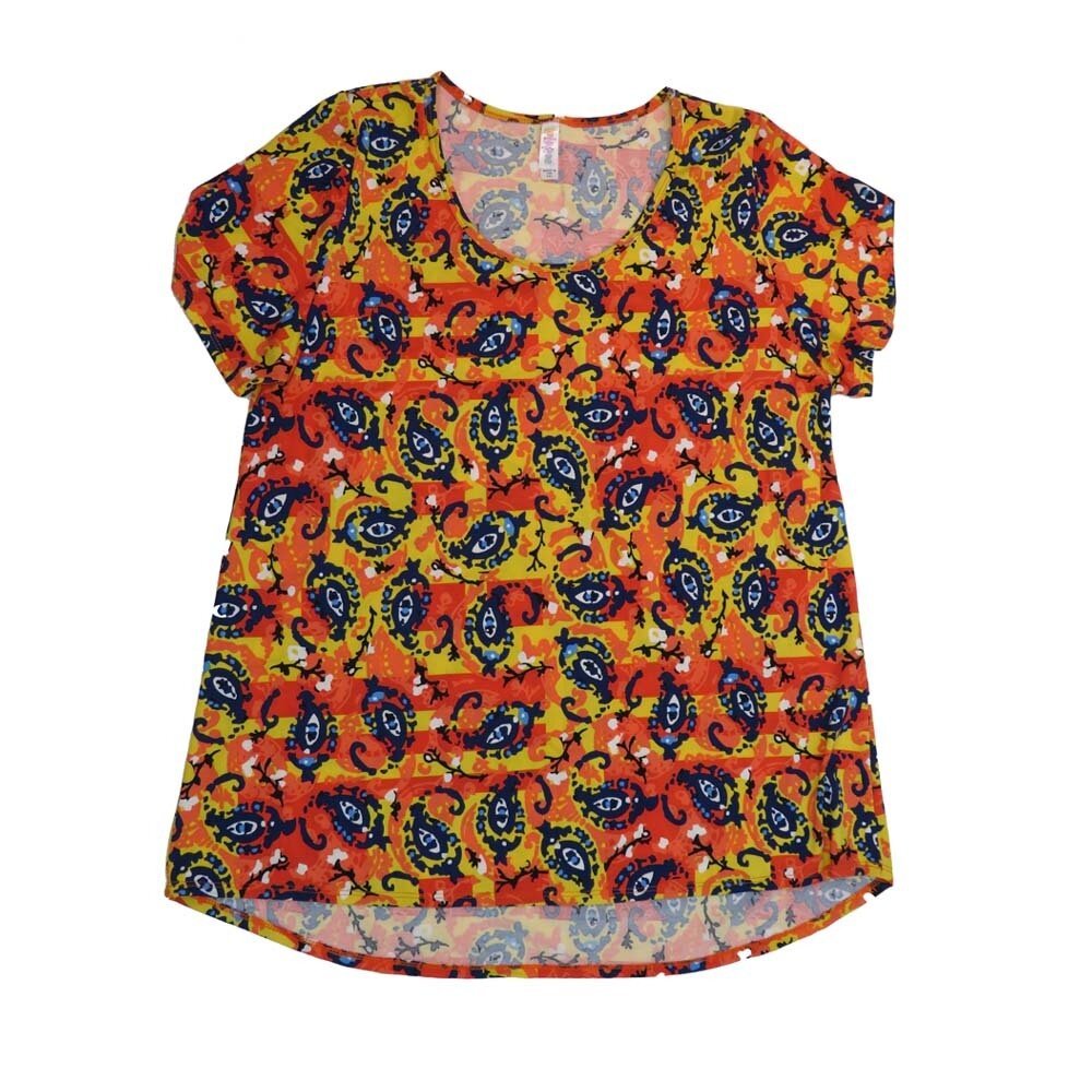 LuLaRoe CLASSIC Tee g XX-Large (2XL) Paisley Orange Yellow Red Navy White 2XL-201-U Womens Short Sleeve Tee fits Adult sizes 22-24