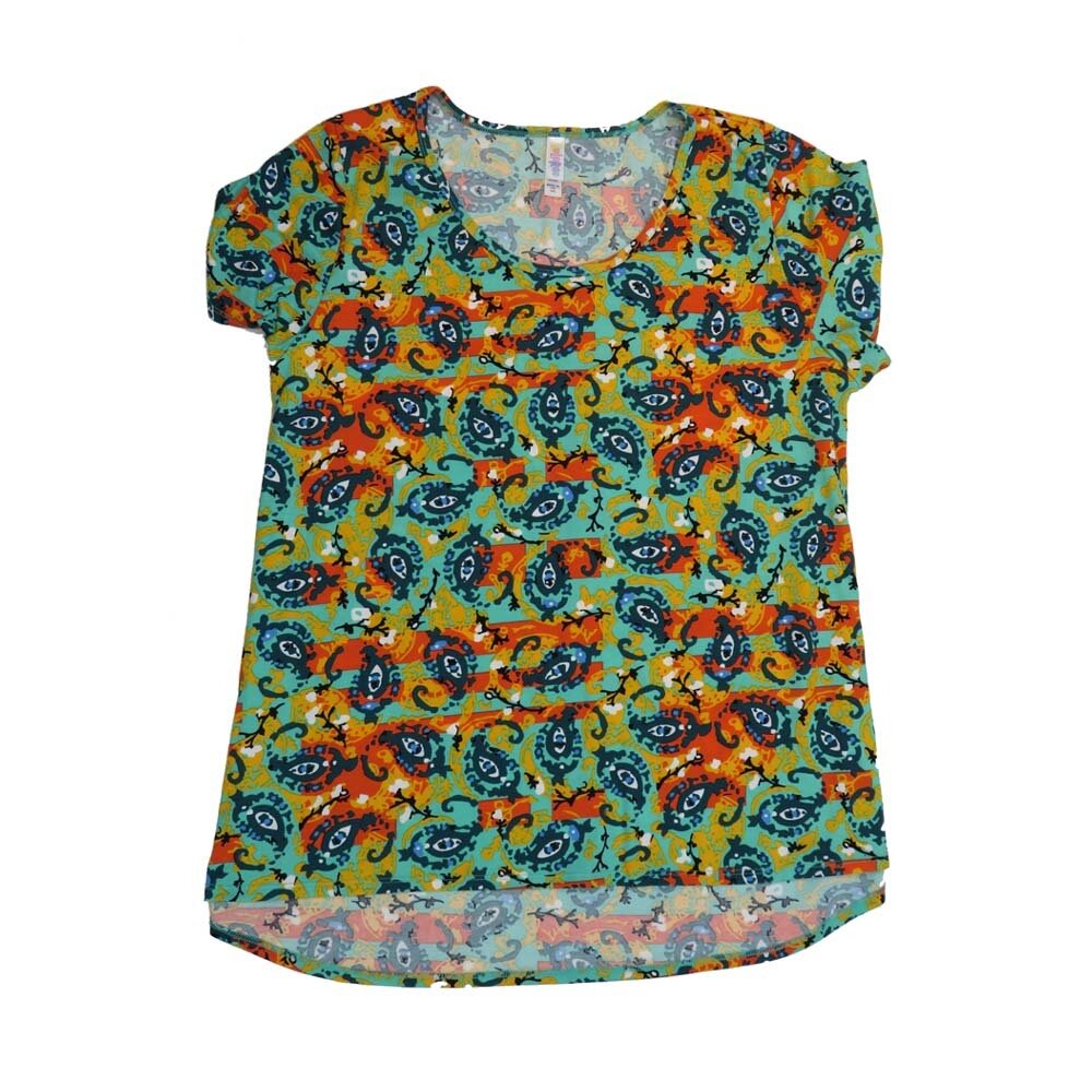LuLaRoe CLASSIC Tee h XXX-Large (3XL) Paisley Stripe Red Teal Magenta Orange 3XL-201-U Womens Short Sleeve Tee fits Adult sizes 24-26