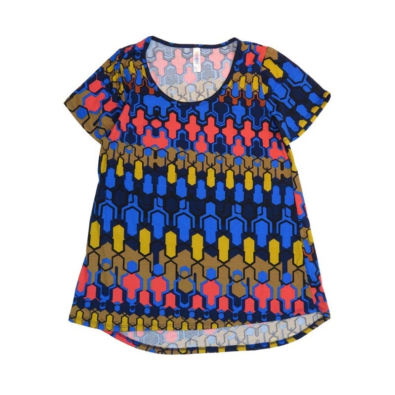 LuLaRoe CLASSIC Tee d Medium (M) Stripe Geometric Black Blue Green Yellow MEDIUM-202-U Womens Short Sleeve Tee fits Adult sizes 10-12 LuLaRoe CLASSIC Tee d Medium (M) Stripe Geometric Black Blue Green Yellow MEDIUM-202-U Womens Short Sleeve Tee fits Adult sizes 10-12