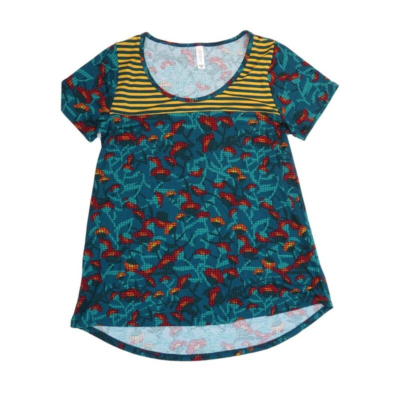 LuLaRoe CLASSIC Tee d Medium (M) Floral Stripe MEDIUM-218-C Womens Short Sleeve Tee fits Adult sizes 10-12