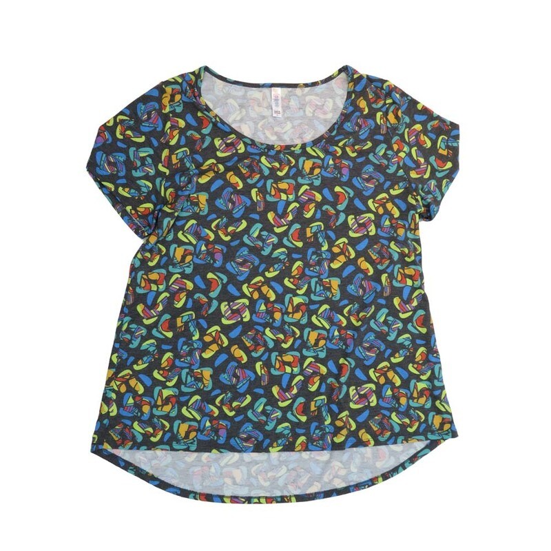 LuLaRoe CLASSIC Tee f X-Large (XL) Geometric Gray Yellow Blue Black Red XL-205-V Womens Short Sleeve Tee fits Adult sizes 18-20