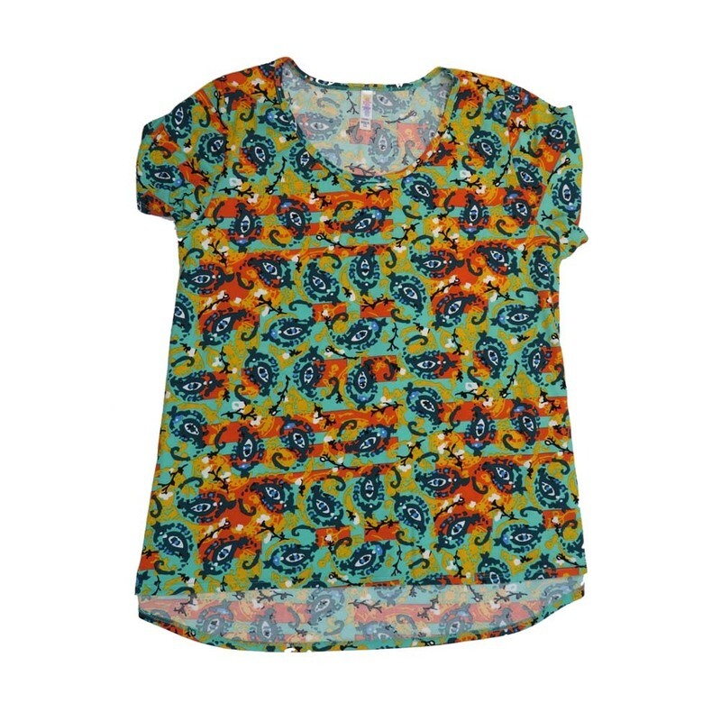 LuLaRoe CLASSIC Tee h XXX-Large (3XL) Paisley Stripe Red Teal Magenta Orange 3XL-201-U Womens Short Sleeve Tee fits Adult sizes 24-26