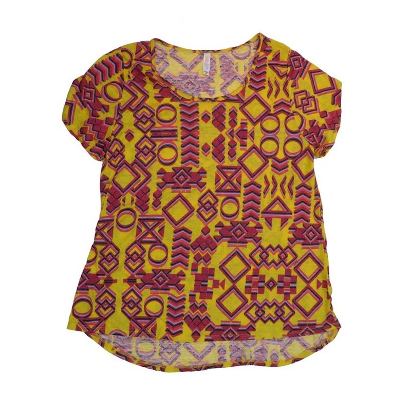 LuLaRoe CLASSIC Tee g XX-Large (2XL) Geometric Yellow Red Gray 2XL-200-G Womens Short Sleeve Tee fits Adult sizes 22-24
