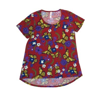 LuLaRoe CLASSIC Tee c Small (S) Butterflies Floral Red Yellow White Purple Black SMALL-245-U Womens Short Sleeve Tee fits Adult sizes 6-8
