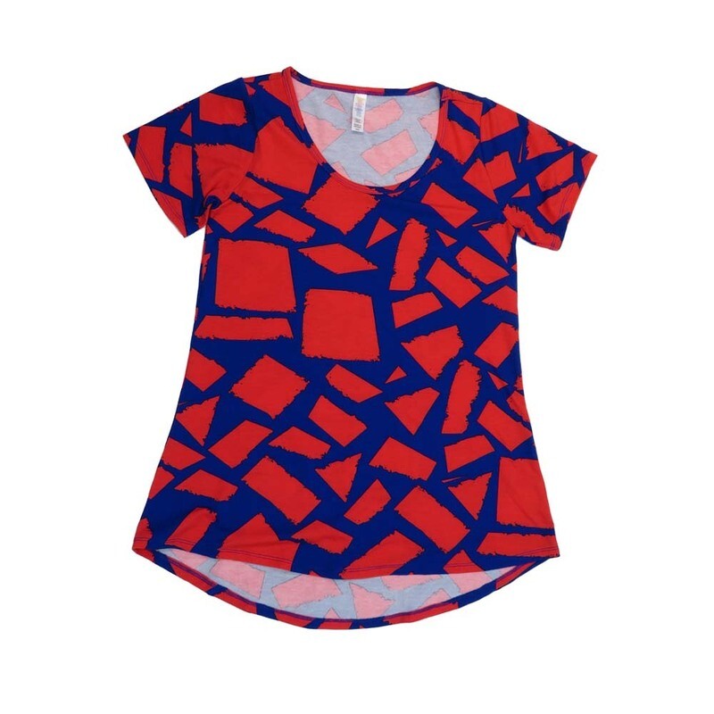 LuLaRoe CLASSIC Tee a XX-Small (XXS) Geometric Purple Red XXS-257-V Womens Short Sleeve Tee fits Adult sizes 00-0