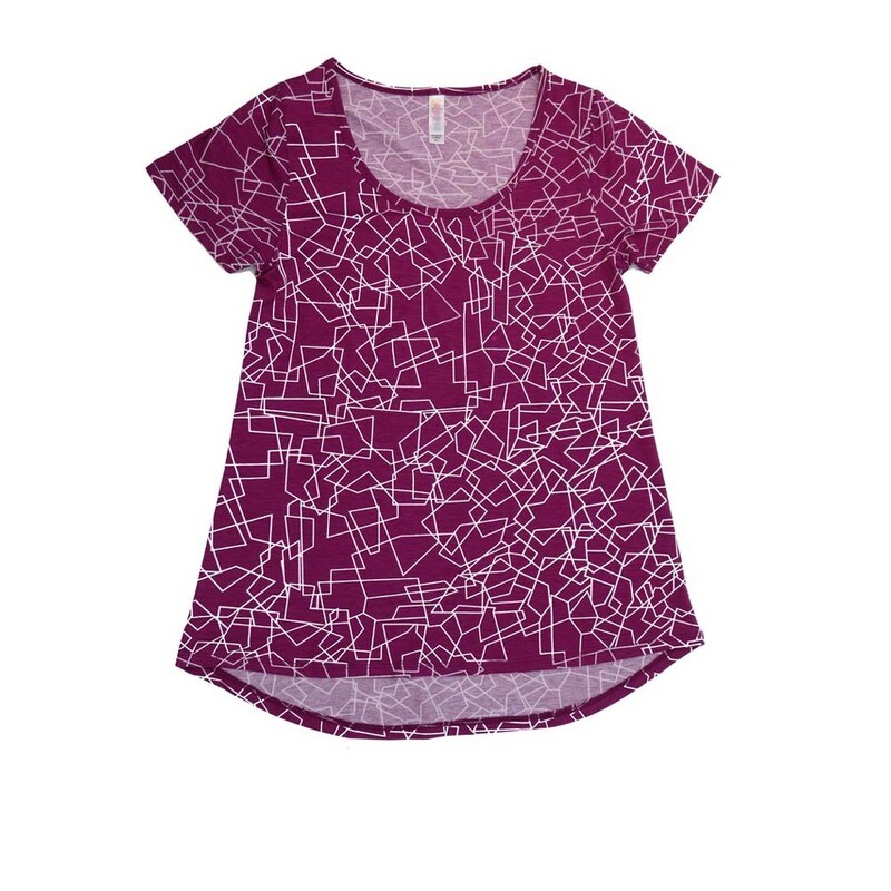 LuLaRoe CLASSIC Tee a XX-Small (XXS) Geometric Purple White XXS-233-C Womens Short Sleeve Tee fits Adult sizes 00-0