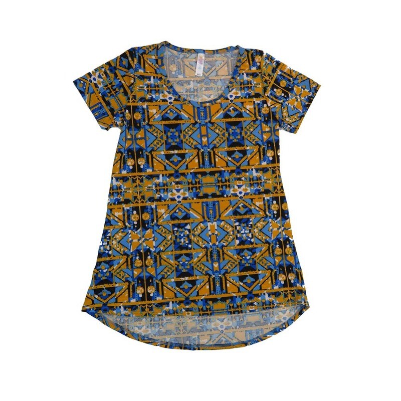 LuLaRoe CLASSIC Tee a XX-Small (XXS) Geometric Traingles Black Purple Blue Green XXS-217-U Womens Short Sleeve Tee fits Adult sizes 00-0