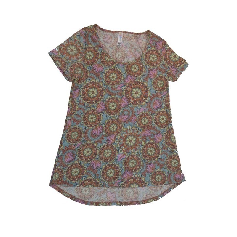LuLaRoe CLASSIC Tee a XX-Small (XXS) Mandalas Floral Blue Purple Gray Red Green XXS-244-V Womens Short Sleeve Tee fits Adult sizes 00-0
