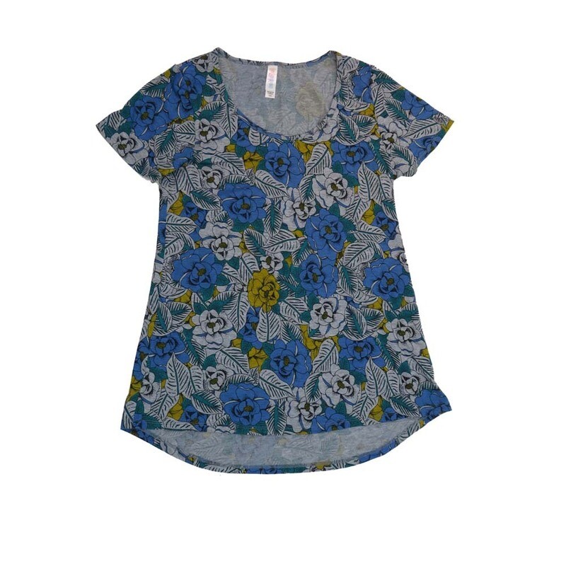 LuLaRoe CLASSIC Tee a XX-Small (XXS) Hydrangea Floral Purple Pink Gray Black XXS-228-C Womens Short Sleeve Tee fits Adult sizes 00-0