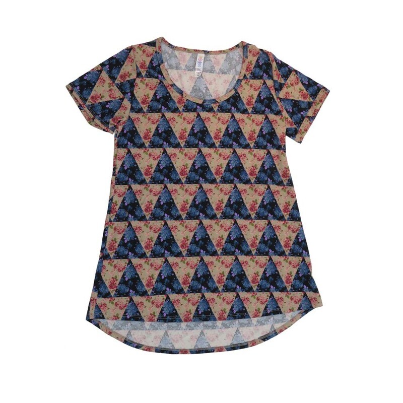 LuLaRoe CLASSIC Tee a XX-Small (XXS) Geometric Traingles Floral Black Blue Green Purple XXS-212-U Womens Short Sleeve Tee fits Adult sizes 00-0