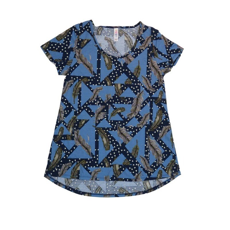 LuLaRoe CLASSIC Tee a XX-Small (XXS) Feathers Traingles Polka Dots Blue White Gray Purple XXS-221-C Womens Short Sleeve Tee fits Adult sizes 00-0