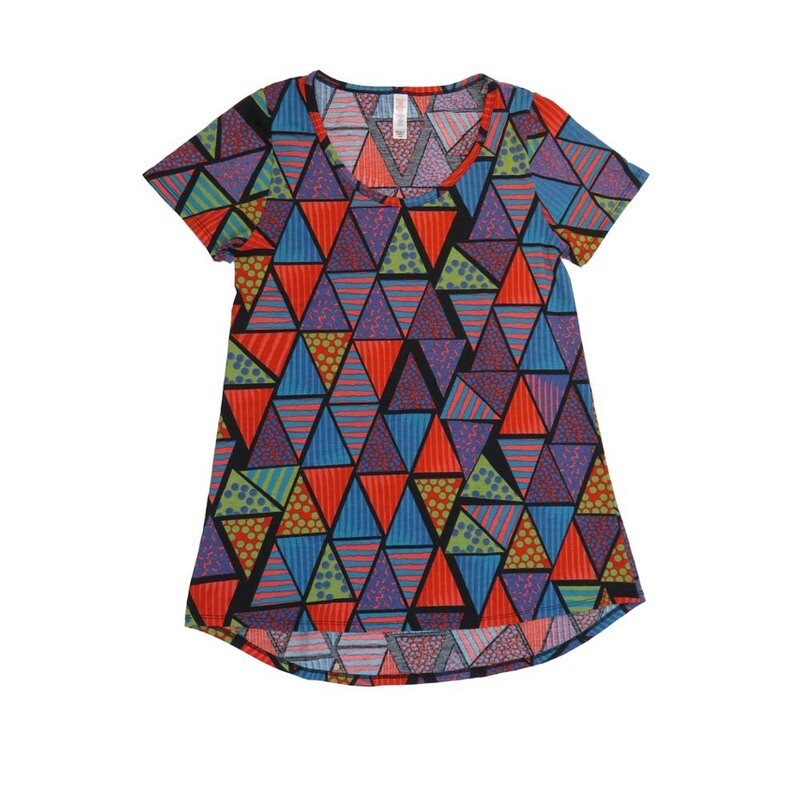 LuLaRoe CLASSIC Tee a XX-Small (XXS) Geometric Polka Dots Traingles Black Blue Purple Green Red Stripe XXS-234-C Womens Short Sleeve Tee fits Adult sizes 00-0