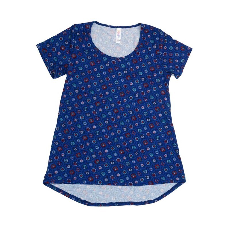 LuLaRoe CLASSIC Tee a XX-Small (XXS) Geometric Polka Dots Mandalas Blue Red Purple XXS-201-M Womens Short Sleeve Tee fits Adult sizes 00-0