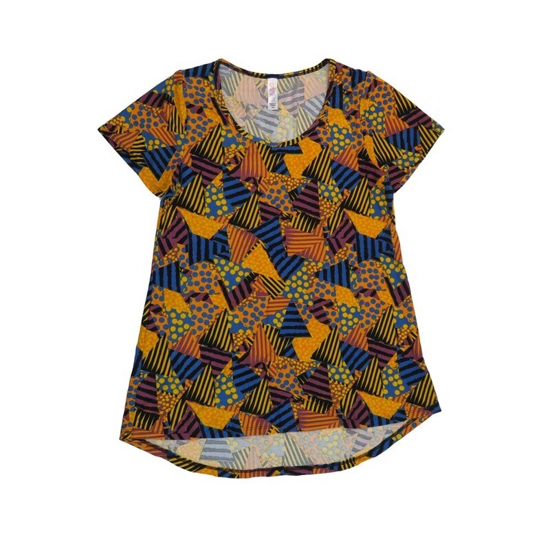 LuLaRoe CLASSIC Tee a XX-Small (XXS) Geometric Polka Dots Traingles Black Green Blue Purple Yellow Red Stripe XXS-235-C Womens Short Sleeve Tee fits Adult sizes 00-0