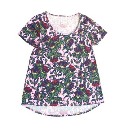 LuLaRoe CLASSIC Tee c Small (S) Floral Lotus Flower SMALL-239-M Womens Short Sleeve Tee fits Adult sizes 6-8