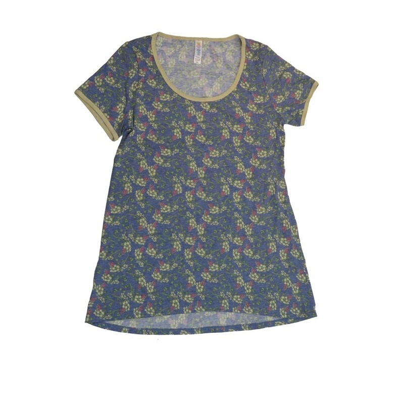 LuLaRoe CLASSIC Tee a XX-Small (XXS) Floral Blue Green XXS-247-V Womens Short Sleeve Tee fits Adult sizes 00-0