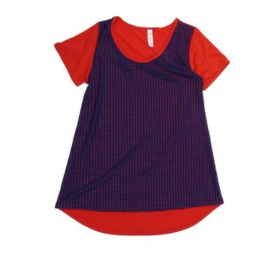 LuLaRoe CLASSIC Tee b X-Small (XS) Red Inner Layer with Blue Mesh Outer XS-204-G Womens Short Sleeve Tee fits Adult sizes 2-4