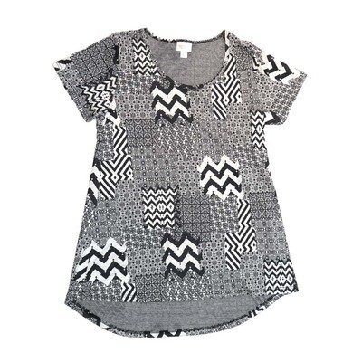 LuLaRoe CLASSIC Tee c Small (S) Geometric Abstract Trippy Black White SMALL-224-I Womens Short Sleeve Tee fits Adult sizes 6-8