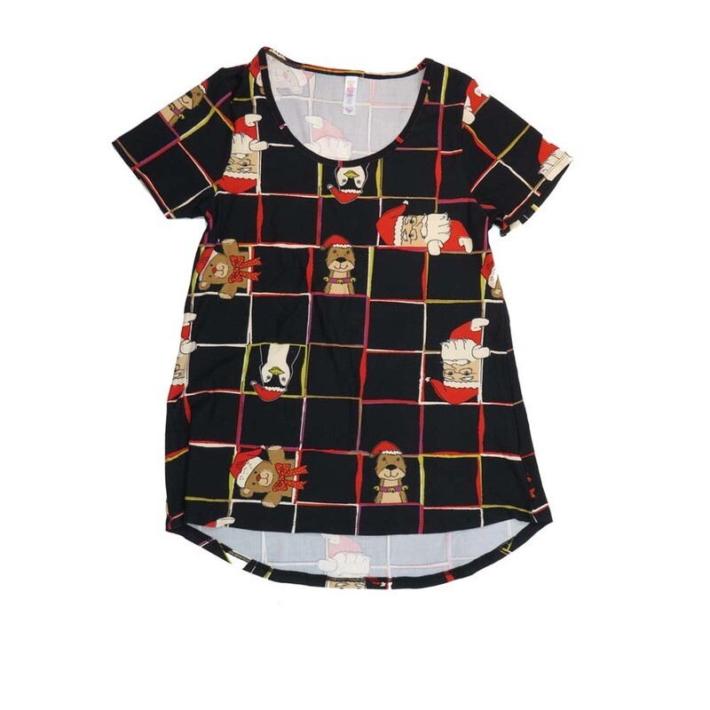 LuLaRoe CLASSIC Tee b X-Small (XS) Christmas Holiday Santa Claus Penguin Dog Black Red White XS-222-C Womens Short Sleeve Tee fits Adult sizes 2-4