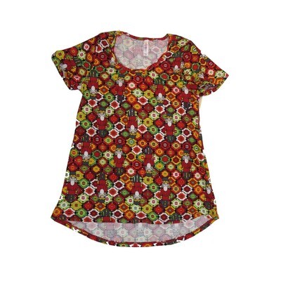 LuLaRoe CLASSIC Tee b X-Small (XS) Christmas Holiday Toy Soldiers Geometric Red Black Green White XS-220-C Womens Short Sleeve Tee fits Adult sizes 2-4