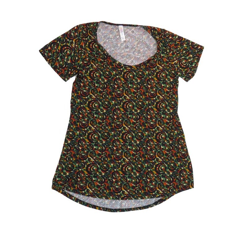 LuLaRoe CLASSIC Tee a XX-Small (XXS) Floral Geometric Black Green Red Cream XXS-254-V Womens Short Sleeve Tee fits Adult sizes 00-0