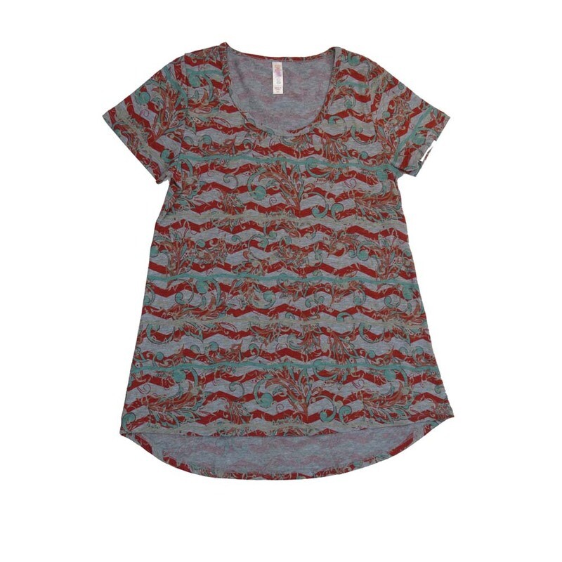 LuLaRoe CLASSIC Tee a XX-Small (XXS) Floral Stripe Gray Red XXS-230-C Womens Short Sleeve Tee fits Adult sizes 00-0