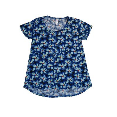 LuLaRoe CLASSIC Tee b X-Small (XS) Floral Hibiscus Blue Blue Teal Red XS-214-U Womens Short Sleeve Tee fits Adult sizes 2-4