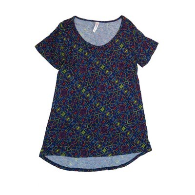 LuLaRoe CLASSIC Tee b X-Small (XS) 70s Trippy Psychedelic Blue Red Yellow Green XS-205-G Womens Short Sleeve Tee fits Adult sizes 2-4