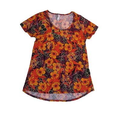 LuLaRoe CLASSIC Tee b X-Small (XS) Floral Feathers Black Red Orange White XS-216-C Womens Short Sleeve Tee fits Adult sizes 2-4