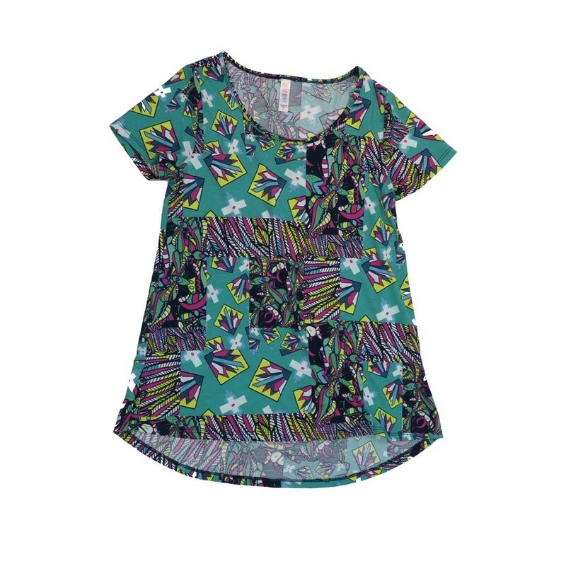 LuLaRoe CLASSIC Tee b X-Small (XS) Geometric Crystals Gray Black Green Magenta XS-215-C Womens Short Sleeve Tee fits Adult sizes 2-4