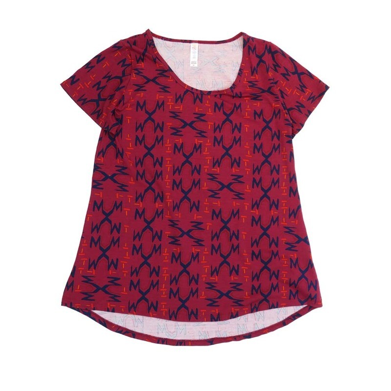 LuLaRoe CLASSIC Tee b X-Small (XS) Geometric Red Blue XS-249-V Womens Short Sleeve Tee fits Adult sizes 2-4
