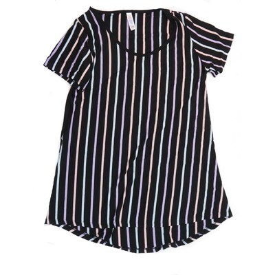 LuLaRoe CLASSIC Tee b X-Small (XS) Stripe Black Pastels XS-246-V Womens Short Sleeve Tee fits Adult sizes 2-4