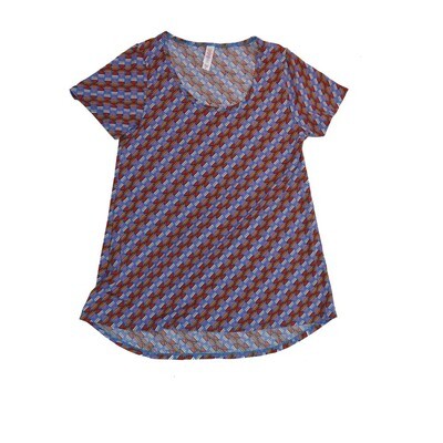 LuLaRoe CLASSIC Tee b X-Small (XS) Stripe Diagonal Red Blue XS-227-C Womens Short Sleeve Tee fits Adult sizes 2-4