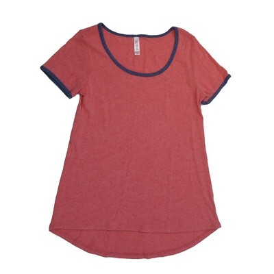 LuLaRoe CLASSIC Tee a XX-Small (XXS) Solid Heathered Red Blue Thick Woven XXS-208-G Womens Short Sleeve Tee fits Adult sizes 00-0