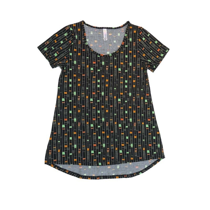 LuLaRoe CLASSIC Tee a XX-Small (XXS) Stripe Black White Gray Green XXS-232-C Womens Short Sleeve Tee fits Adult sizes 00-0