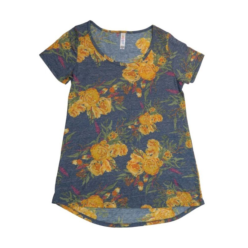 LuLaRoe CLASSIC Tee a XX-Small (XXS) Roses Floral Yellow Blue Red XXS-202-G Womens Short Sleeve Tee fits Adult sizes 00-0