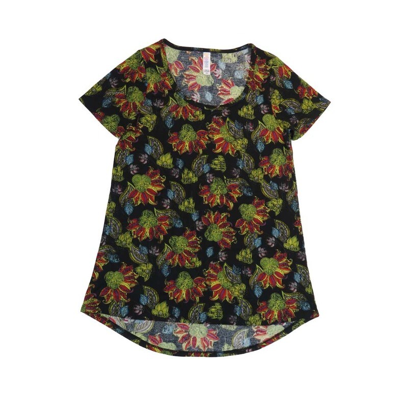 LuLaRoe CLASSIC Tee a XX-Small (XXS) Paisley Floral Black Blue Red Green XXS-253-V Womens Short Sleeve Tee fits Adult sizes 00-0
