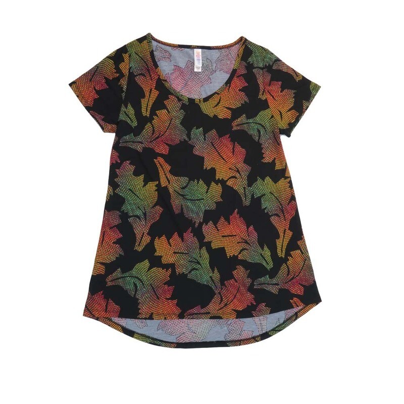 LuLaRoe CLASSIC Tee a XX-Small (XXS) Leaves Black Green Red Polka Dots XXS-222-C Womens Short Sleeve Tee fits Adult sizes 00-0