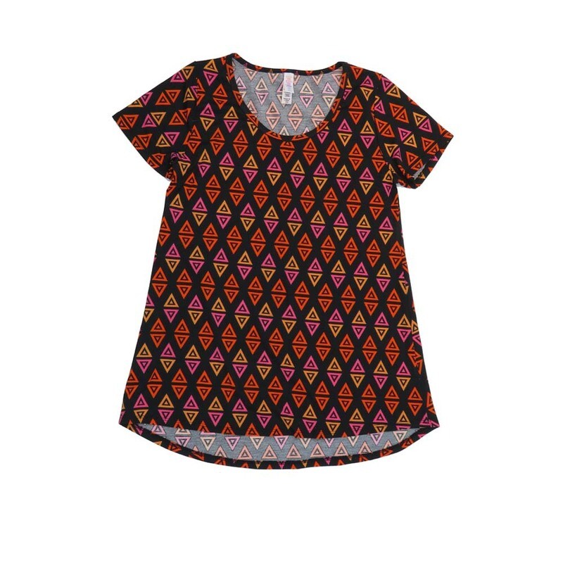 LuLaRoe CLASSIC Tee a XX-Small (XXS) Geometric Traingles Black Green Blue Red XXS-236-C Womens Short Sleeve Tee fits Adult sizes 00-0