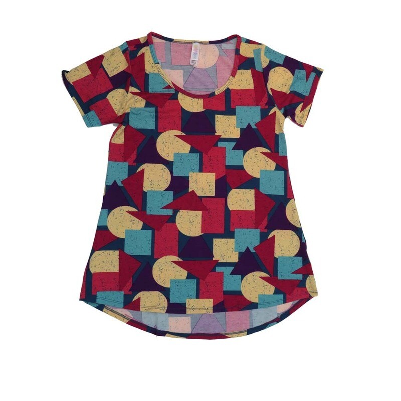 LuLaRoe CLASSIC Tee a XX-Small (XXS) Geometric Shapes Gray Blue Green Red XXS-251-V Womens Short Sleeve Tee fits Adult sizes 00-0
