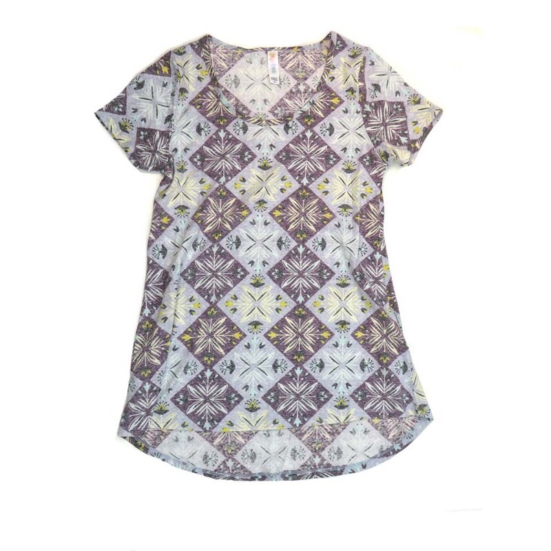 LuLaRoe CLASSIC Tee a XX-Small (XXS) Geometric Checkerboard Gray White Yellow Red XXS-249-V Womens Short Sleeve Tee fits Adult sizes 00-0